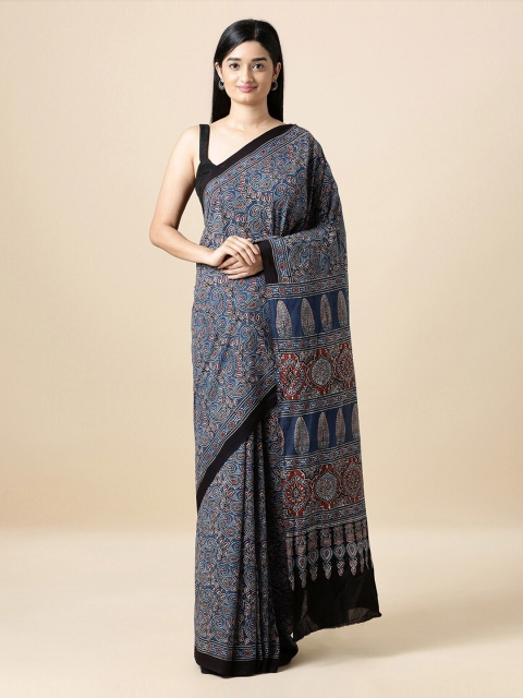 

Taneira Blue Pure Cotton Printed Block Print Saree