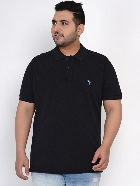 

Santonio Plus Size Men Black Solid Polo Collar T-shirt