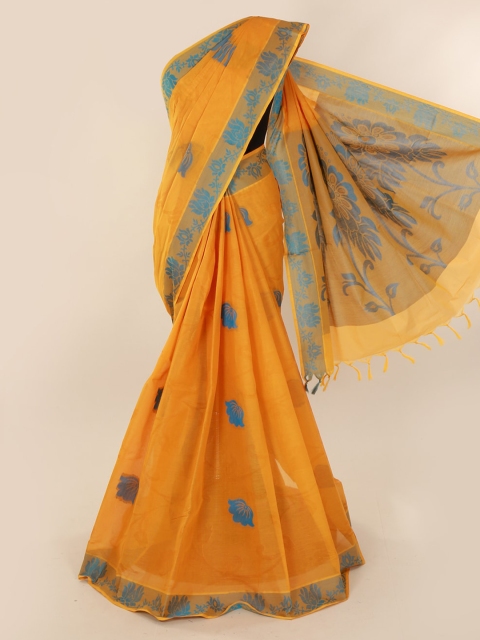 

Pothys Yellow & Blue Pure Silk Printed Saree
