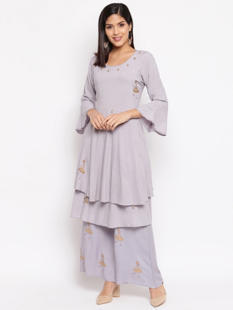 

Ashnaina Women Grey Solid Kurta with Palazzos