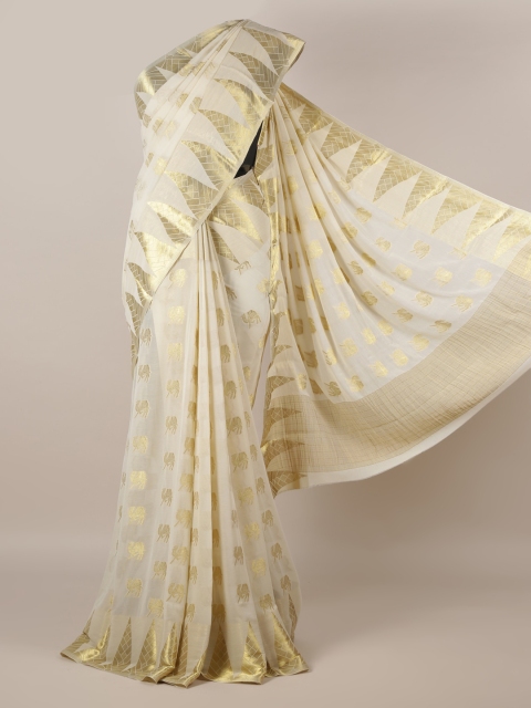 

Pothys Cream-Coloured Woven Design Poly Georgette Saree