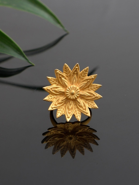 

Silvermerc Designs Gold-Plated Handcrafted Adjustable Floral Shaped Finger Ring