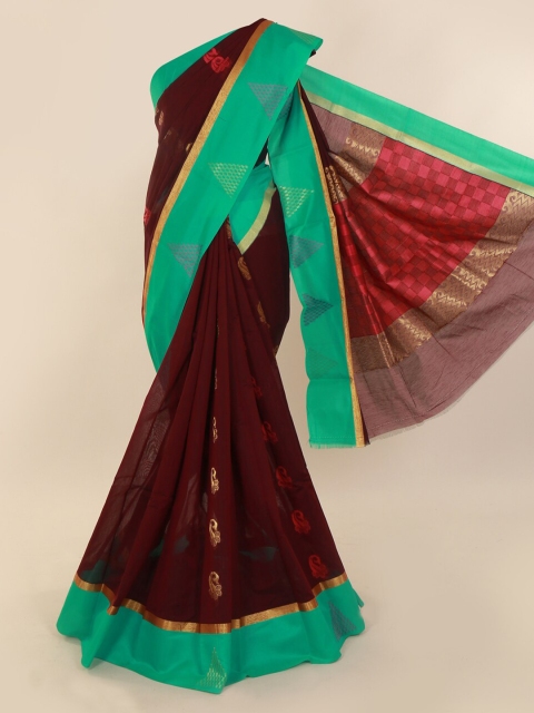 

Pothys Maroon & Green Silk Cotton Woven Design Saree
