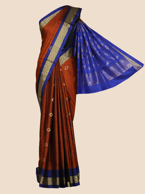 

Pothys Brown & Blue Pure Silk Woven Design Saree