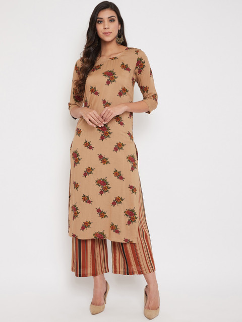 

U&F Women Brown Printed Straight Kurta