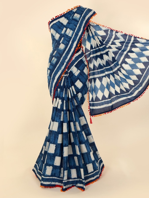 

Pothys Blue & Beige Pure Silk Checked Saree
