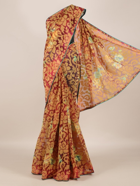 

Pothys Brown Floral Printed Jute Silk Saree