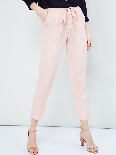 

max Women Pink Regular Fit Solid Cigarette Trousers