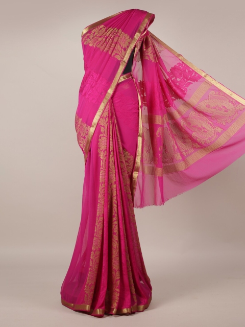 

Pothys Magenta & Gold-Toned Poly Georgette Printed Saree