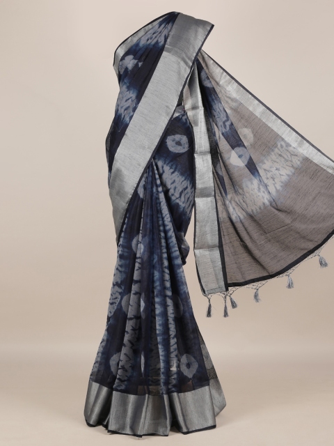 

Pothys Navy Blue & Grey Linen Blend Dyed Bandhani Saree