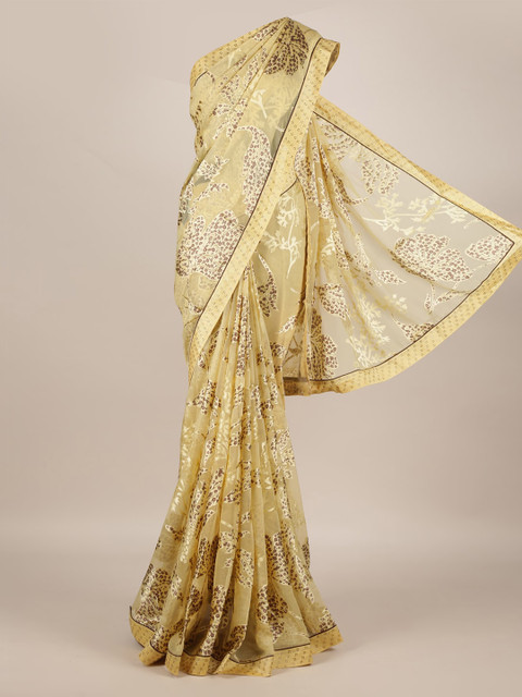 

Pothys Cream-Coloured Printed Poly Georgette Saree