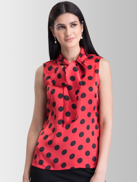 

FableStreet Women Red Polka Dot Printed Shirt Style Top