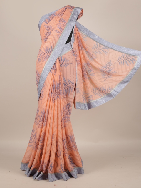 

Pothys Peach-Coloured Printed Poly Georgette Saree