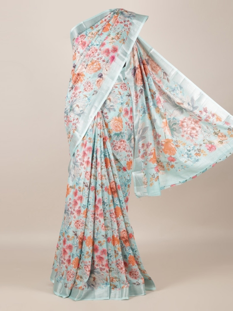 

Pothys Blue Printed Linen Blend Saree