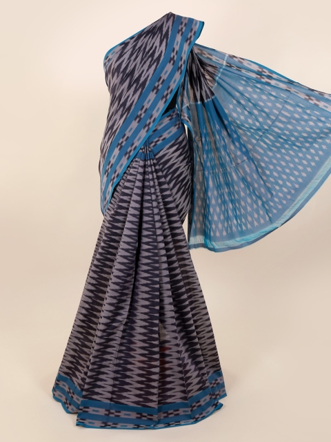 

Pothys Grey & Blue Pure Cotton Colourblocked Saree