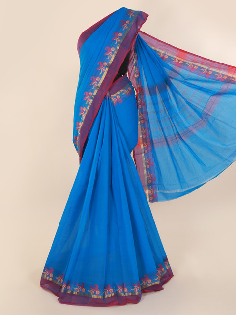 

Pothys Blue Solid Pure Silk Saree