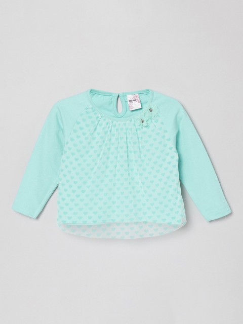 

max Girls Turquoise Blue Printed Cotton Top