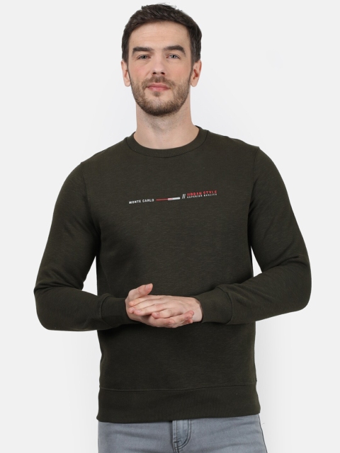 Monte Carlo Men Green Solid Sweatshirt