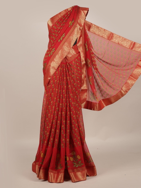 Pothys Red Woven Design Poly Georgette Saree