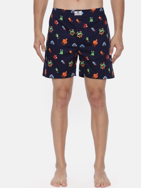 Bushirt Men Navy Blue & Orange Printed Boxers BX00162