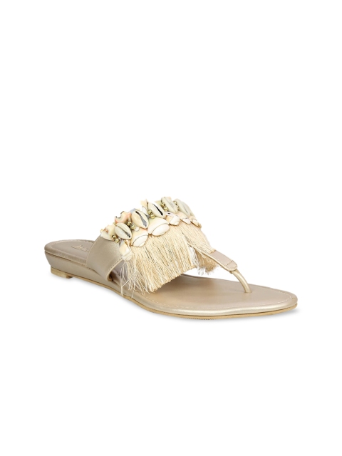 

Inc 5 Women Gold-Toned Embellished Open Toe Flats