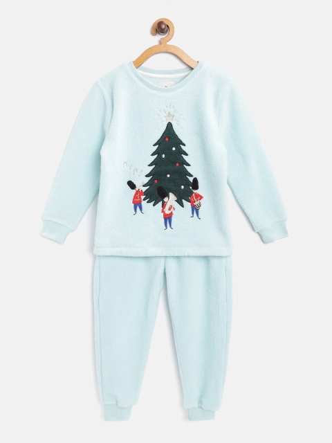 

Cherry Crumble Infant Kids Blue Solid Night Suit
