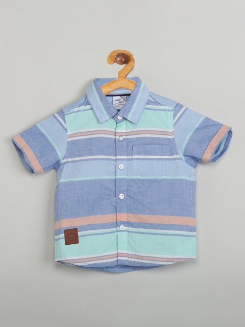 

max Boys Blue & Green Regular Fit Striped Casual Shirt
