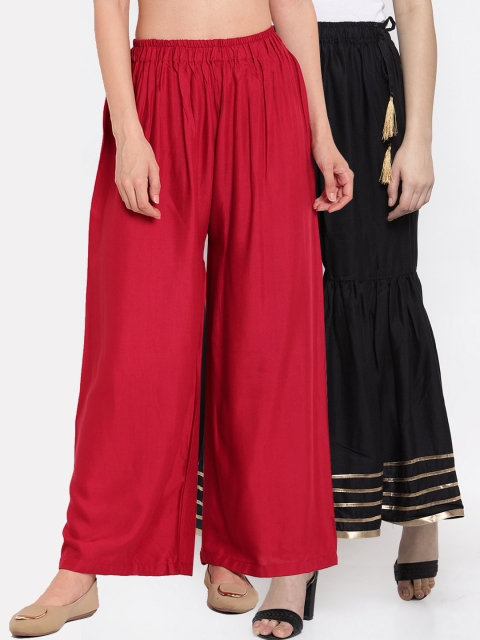 

TAG 7 Women Pack of 2 Black & Gold Hem Design Palazzos