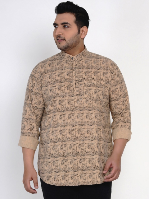 

John Pride Men Plus Size Beige Printed Casual Shirt