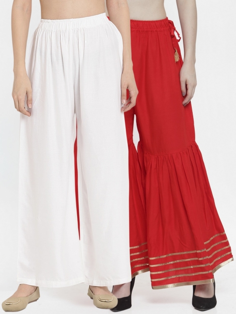 

TAG 7 Women Pack of 2 Red & White Solid Flared Palazzos