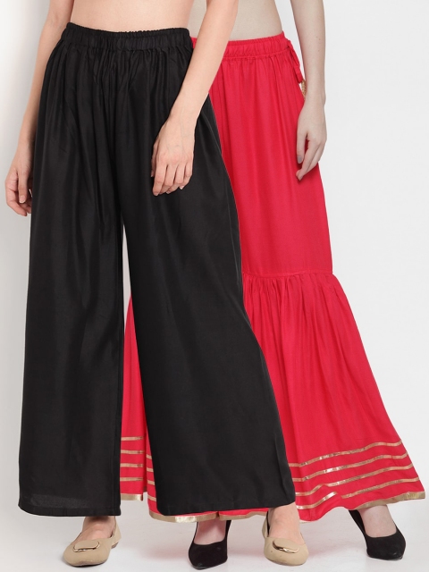 

TAG 7 Women Red & Black Hem Design Flared Palazzos