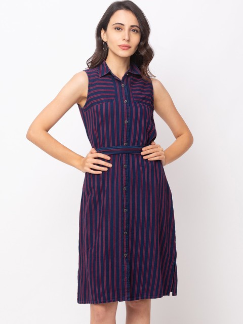 

Globus Women Navy Blue & Pink Striped Shirt Dress