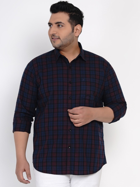 

John Pride Men Navy Blue Regular Fit Checked Casual Shirt