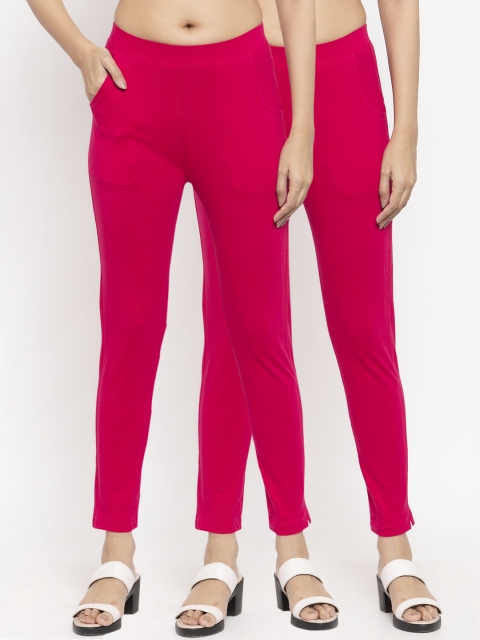 

NEUDIS Women Pack of 2 Magenta Solid Ankle-Length Leggings