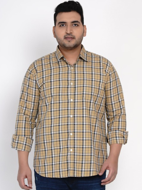 

John Pride Men Yellow & Grey Regular Fit Checked Casual Shirt