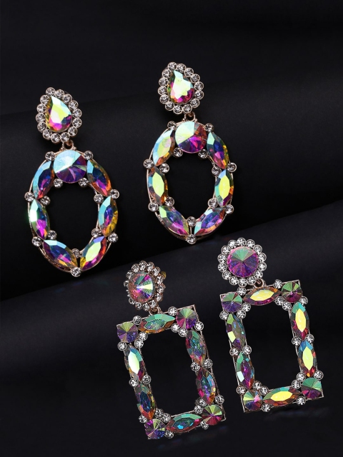 

Yellow Chimes Set Of 2 Pink & Rose Gold-Plated Geometric Drop Earrings