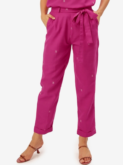 

Saaki Women Pink Regular Fit Printed Regular Trousers
