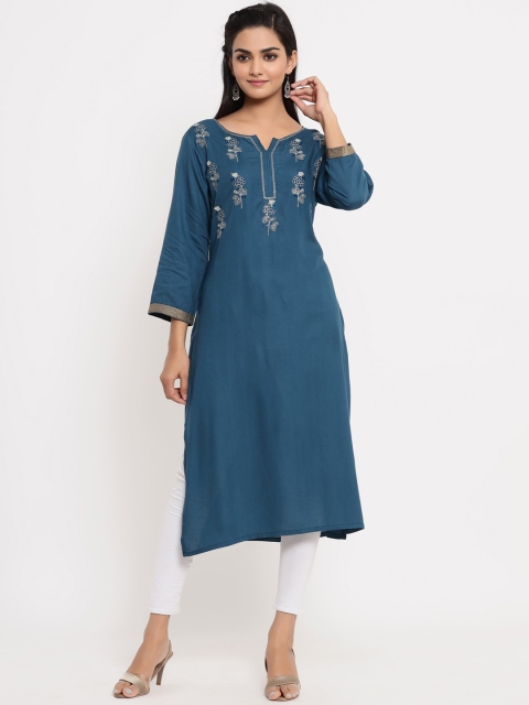 

BUYCLARA Women Blue Embroidered Yoke Design Straight Kurta