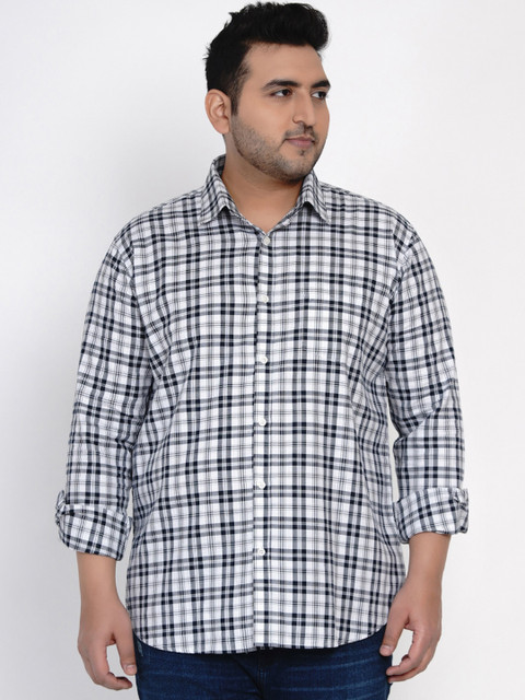 

John Pride Men White Regular Fit Checked Casual Shirt