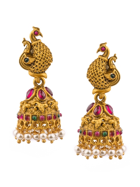 

Alankruthi Gold-Plated & White Peacock Shaped Jhumkas