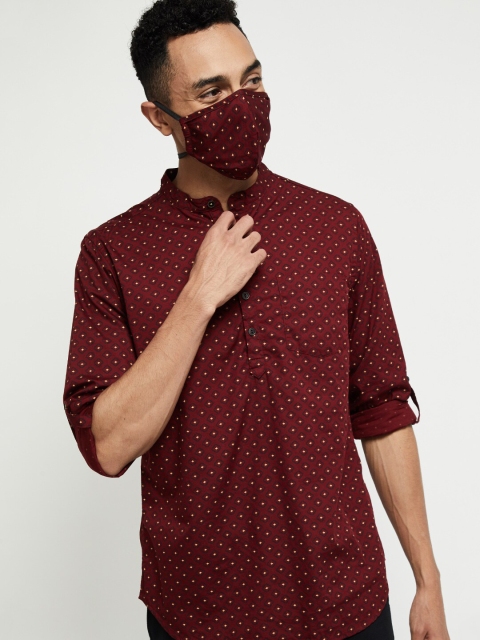 

max Men Maroon Yellow Printed Straight Kurta