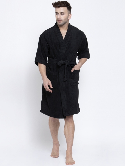 

Trident Unisex Black Self Design 300 GSM Bath Robe