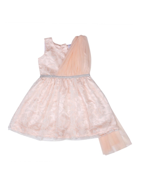 

Doodle Girls Peach-Coloured Self Design Fit and Flare Dress
