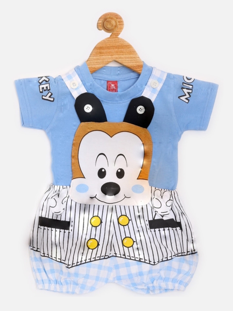 

Jaybee Boys Blue and White Appliqued Cotton Romper with T-shirt