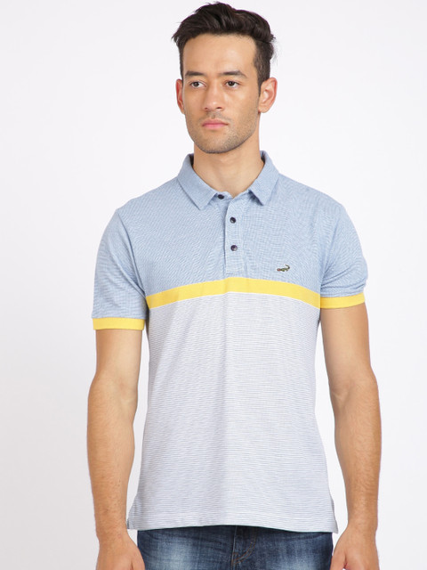 

Crocodile Men Blue Striped Polo Collar T-shirt