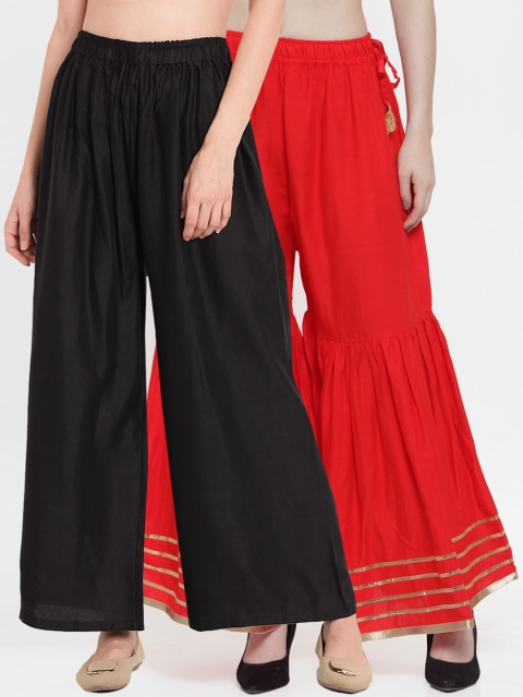 

TAG 7 Women Red & Black Set of 2 Flared Palazzos