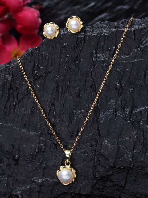 

Clara 92.5 Sterling Silver Gold-Plated White Pearl & CZ-Studded Jewellery Set