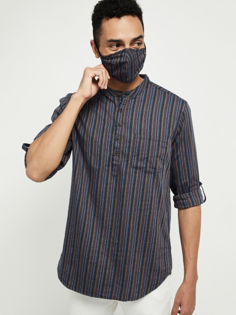 

max Men Blue Yellow Striped Straight Kurta