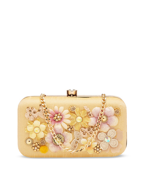 

Vdesi Gold-Toned & Pink Embellished Box Clutch