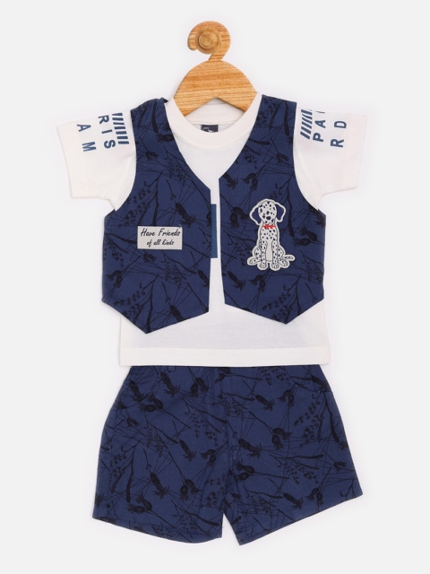 

Jaybee Boys Navy Blue & White Printed T-shirt with Shorts